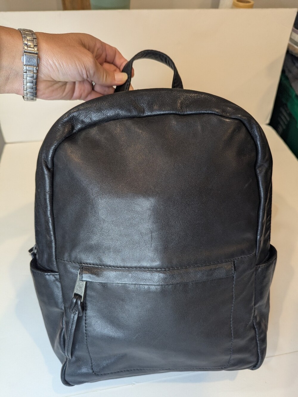 Lucky Brand Black Leather Backpack Adjustable Straps Classic Silver Hardware